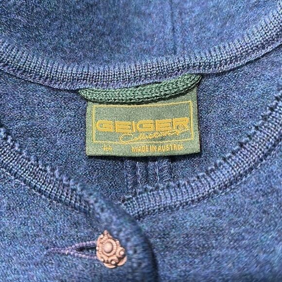 Geiger Collection Vintage Austrian Wool Cardigan Jacket Teal Blue Size 44 - Picture 14 of 16